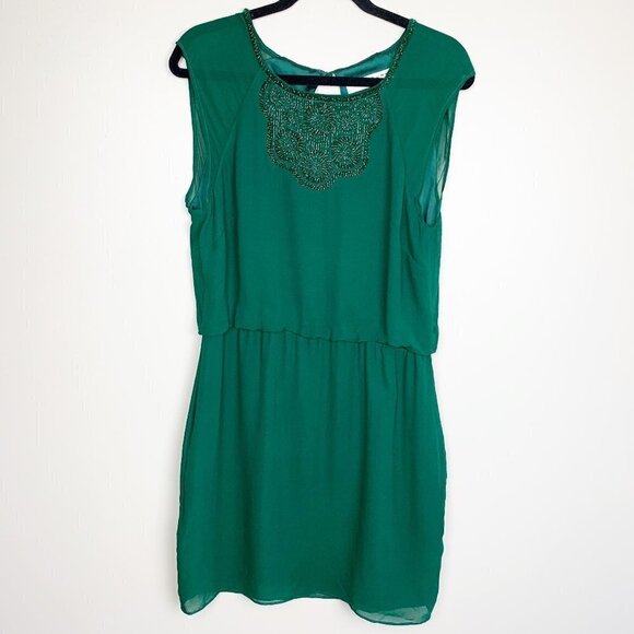 Trina Turk Green Silk Beaded Countess Blouson Mini Dress Size 6 - Picture 2 of 11